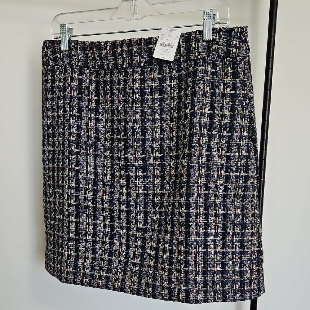 J. Crew Black, Blue and White Tweed Mini Skirt
